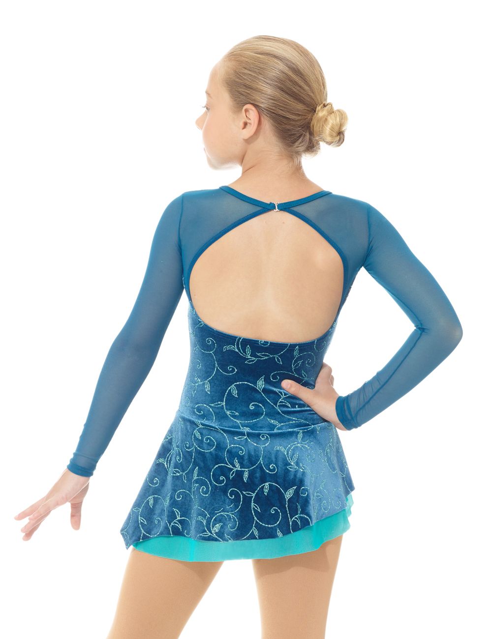 12927 Mondor Ice Skating Dress in Teal Glitter Velvet - Clothing > Figure Skating Dresses