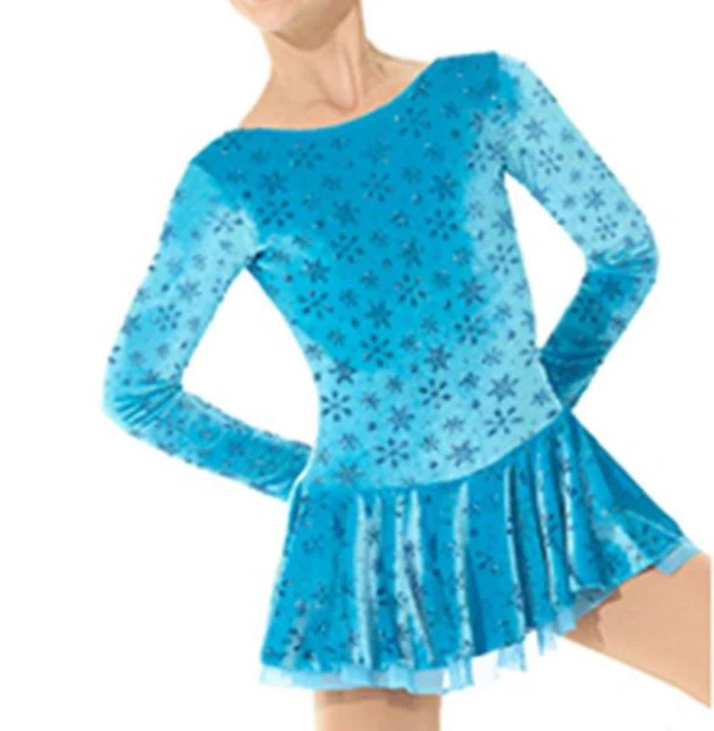 2747FL Mondor Ice Skating Dress Snowflakes in Blue Glitter Velvet - Clothing > Figure Skating Dresses
