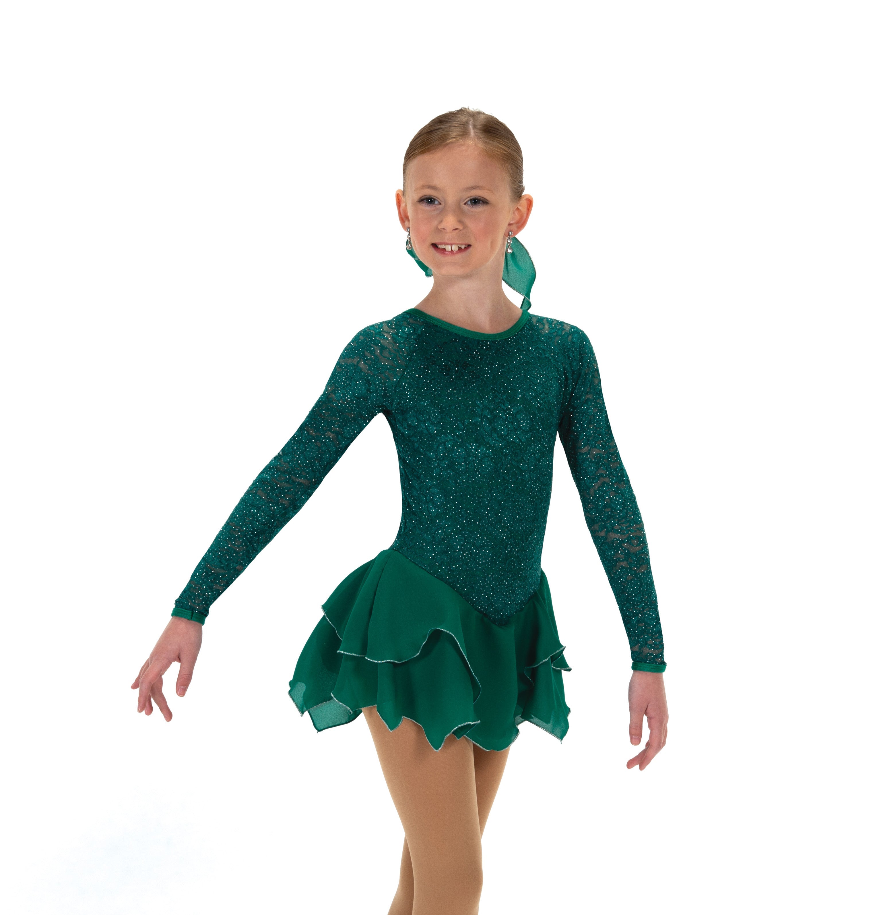 623 Tulip Lace Skating Dress in Emerald Green by Jerry’s - Clothing > Figure Skating Dresses