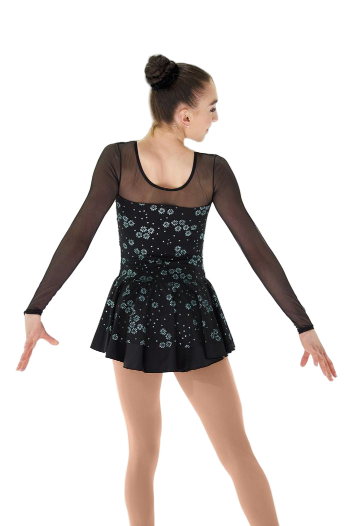 671 Mondor Ice Skating Dress - Black with Turquoise Glitter Mesh - Clothing > Figure Skating Dresses