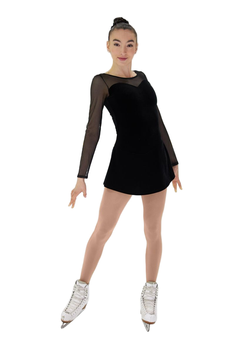 Mondor 2851 Ice Skating Dress in Plain Black Velvet with Mesh