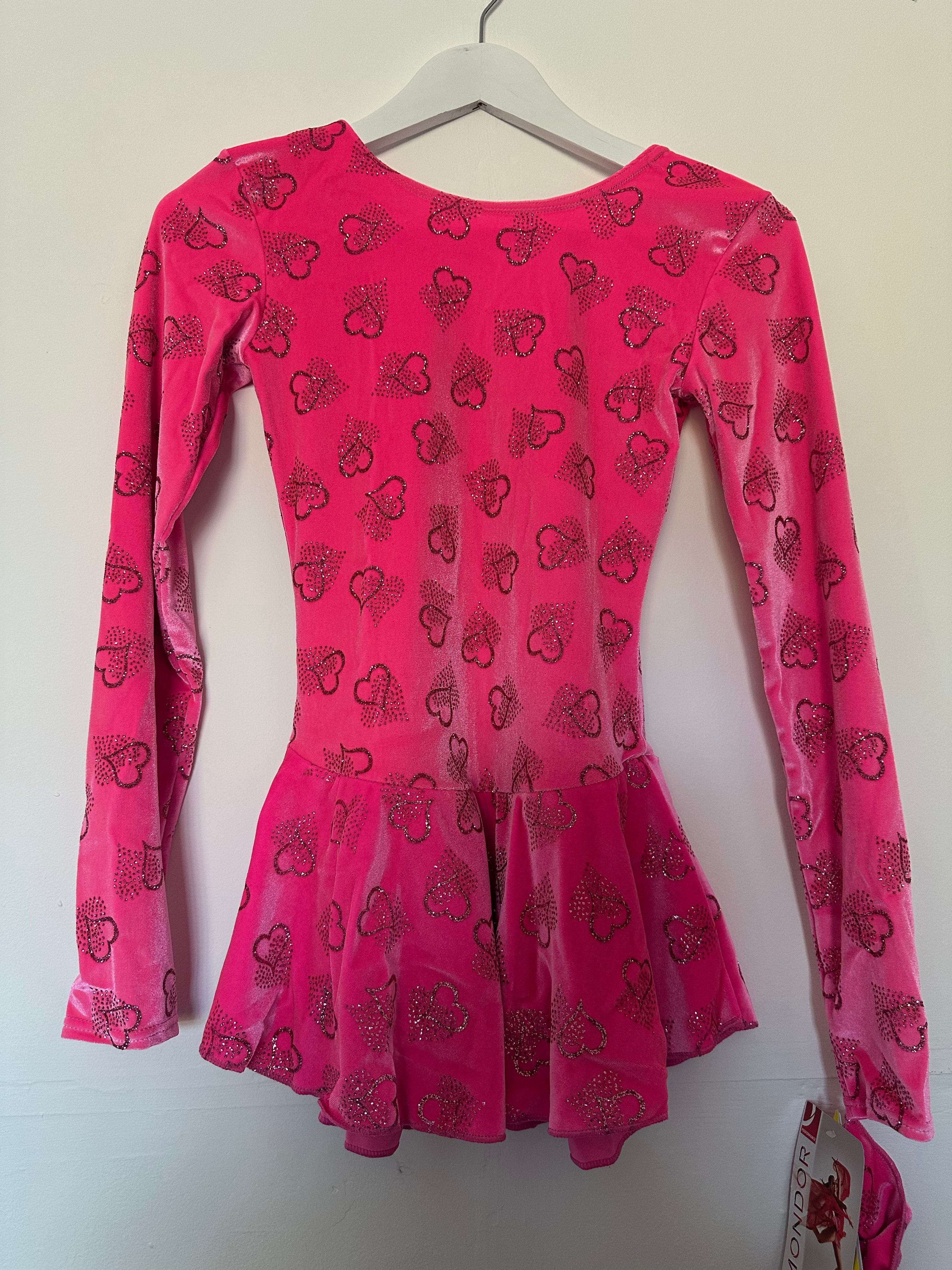 27232C Mondor Ice Skating Dress Hearts in Pink Glitter Velvet