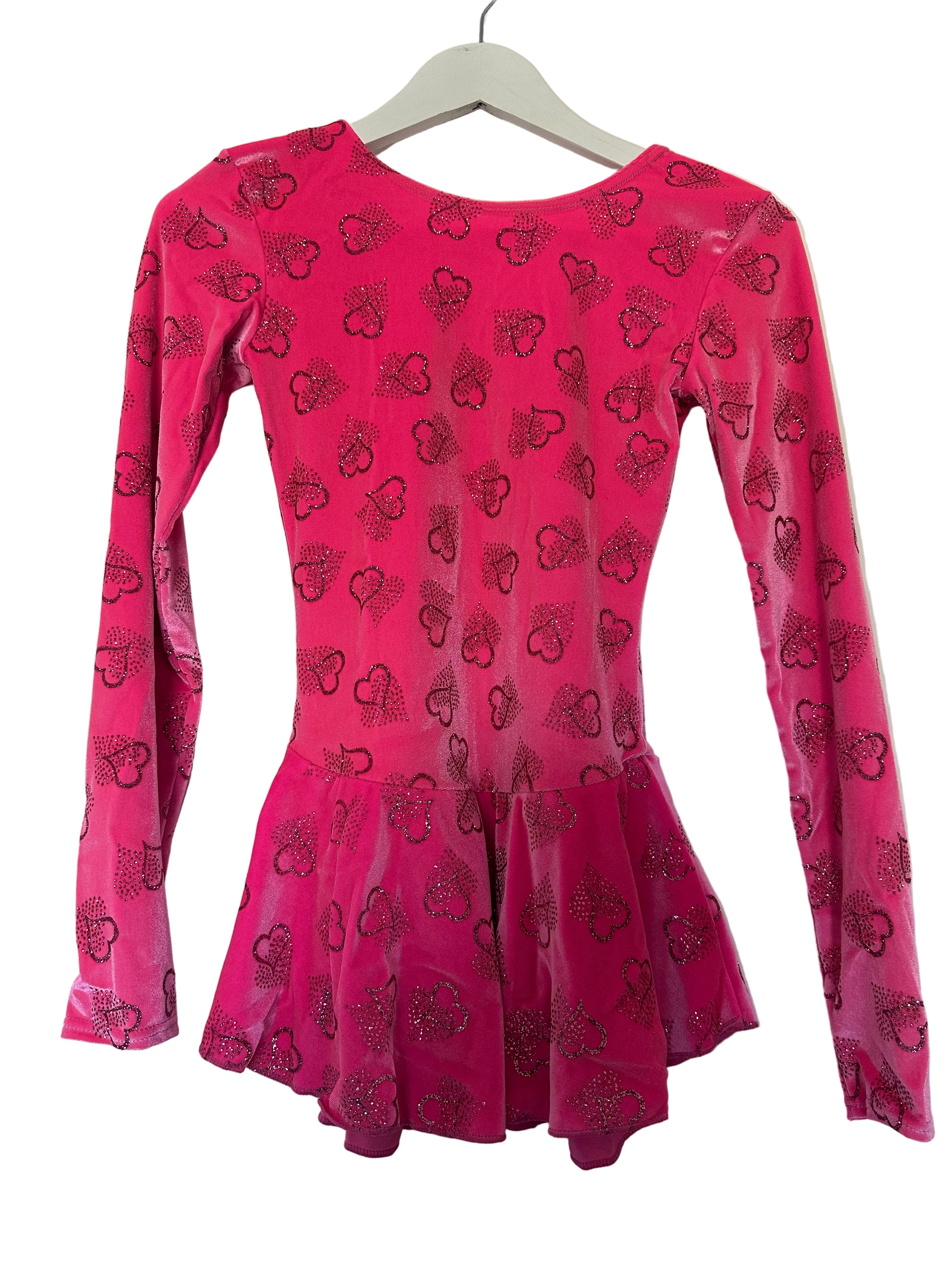 27232C Mondor Ice Skating Dress Hearts in Pink Glitter Velvet