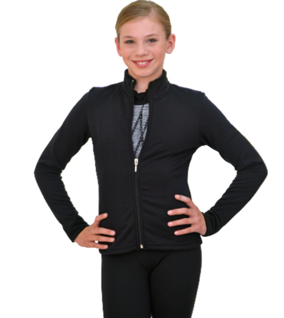 Chloe Noel J11 Solid Polar Fleece Fitted Figure Skating Jacket - Plain Black / Child Small - Jackets and Gilets