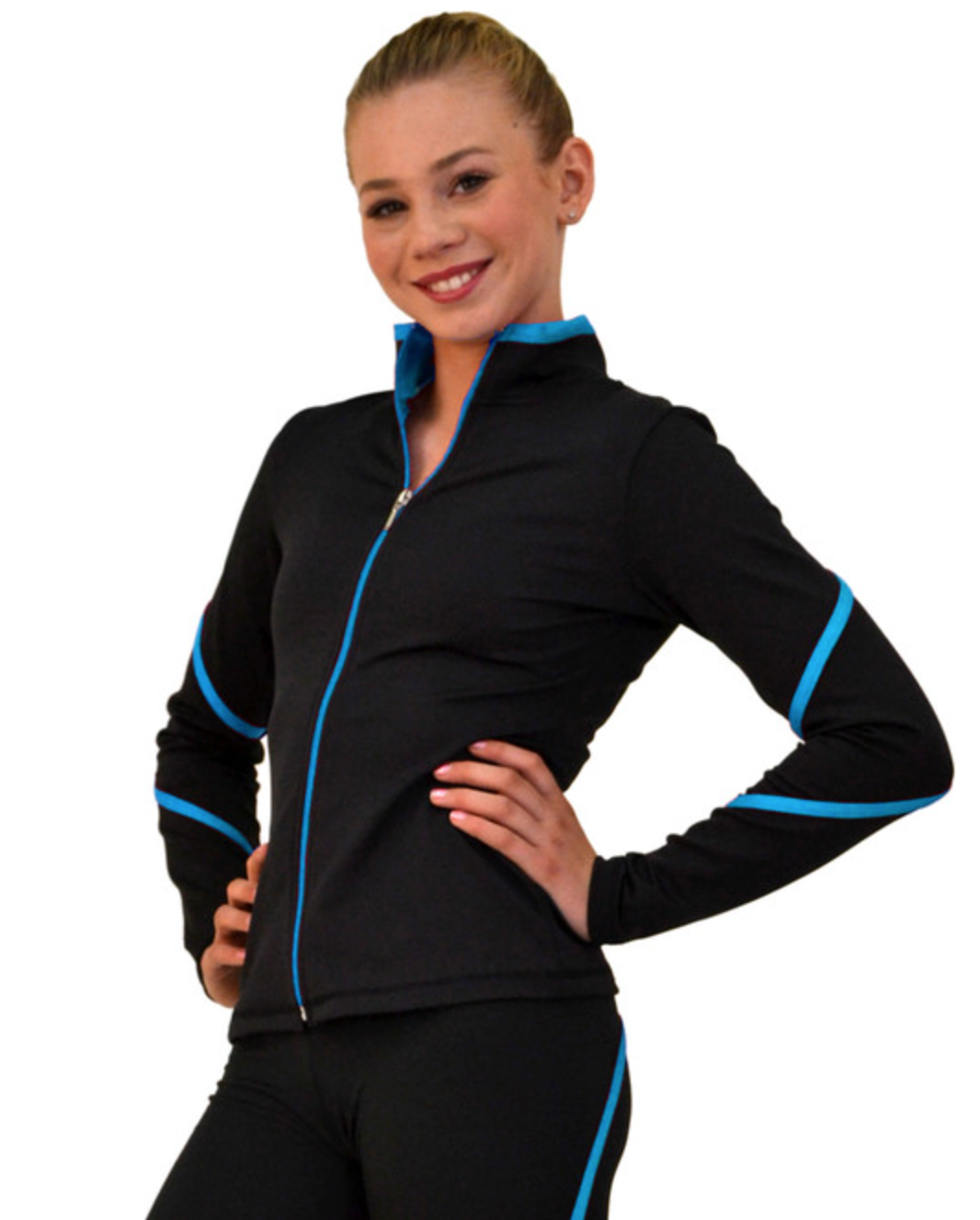 Chloe Noel J76 Heavy Poly Spandex Pipings Swirl Figure Skating Jacket - Turquoise / Child Small / No Crystal - Jackets