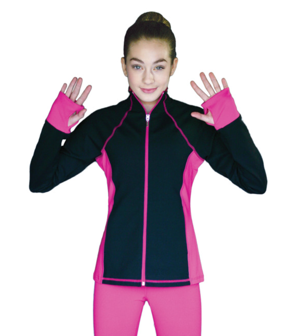 Chloe Noel JS792 Color Contrast Elite Figure Skating Jacket - Black with Pink (CP) / Adult Small - Jackets and Gilets