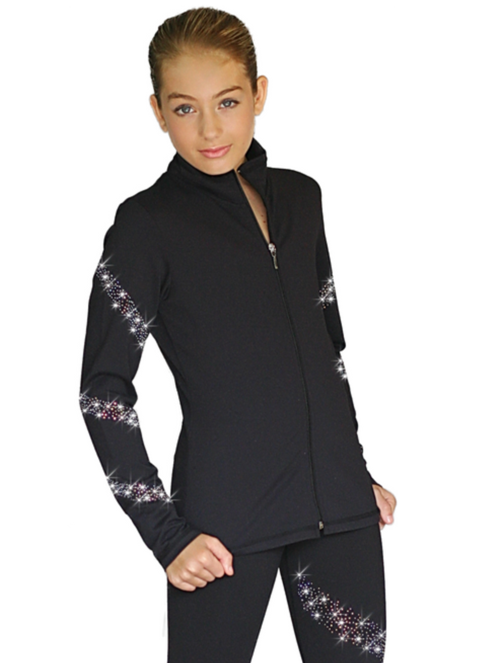 Chloe Noel JS96 Crystal Spiral Figure Skating Jacket - Silver / Child XS - Jackets and Gilets