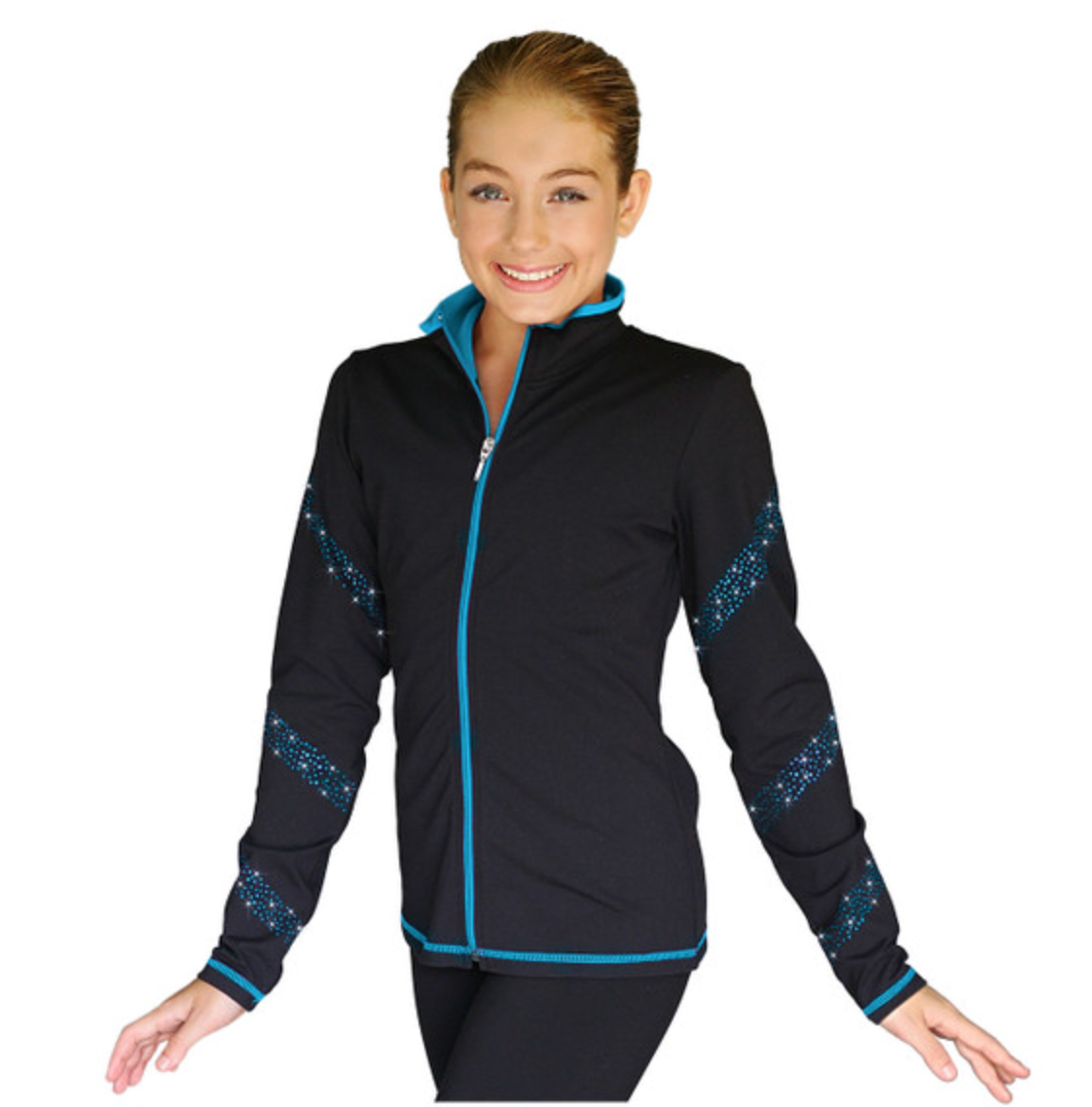 Chloe Noel JS96 Crystal Spiral Figure Skating Jacket - Turquoise / Child XS - Jackets and Gilets
