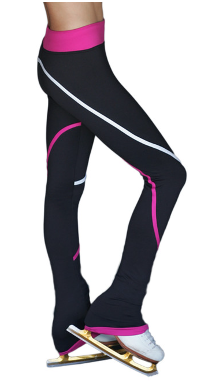 Chloe Noel P618F 2-Tone Piping Figure Skating Leggings - Fuchsia with Crystals / Child XS - Figure Skating Leggings