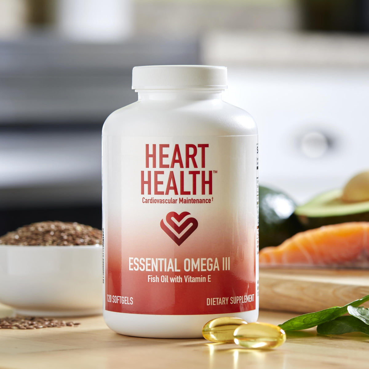 Heart Health™ Essential Omega III Fish Oil with Vitamin E - Water Bottles & Nutrition