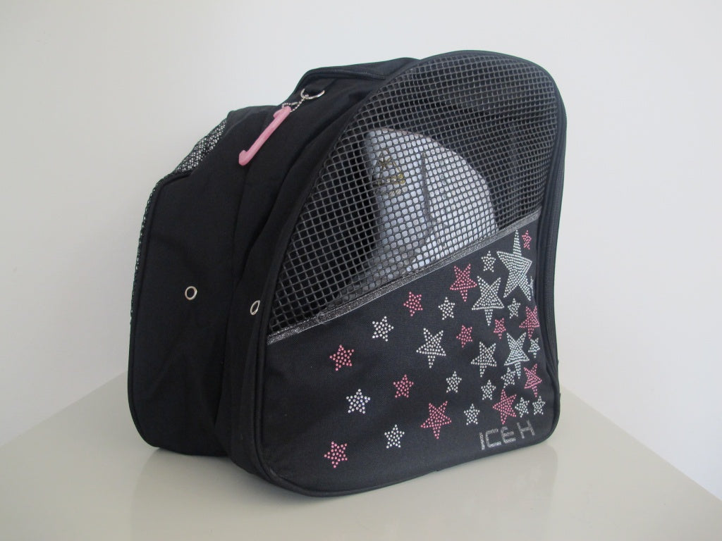 Ice H Skate Backpack Style Rhinestone Carry Bag - 2.4 Pink & Silver Stars - Accessories > Skate Bags