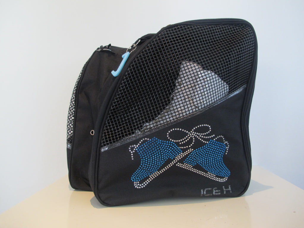 Ice H Skate Backpack Style Rhinestone Carry Bag - 3.8 Blue Boots - Accessories > Skate Bags
