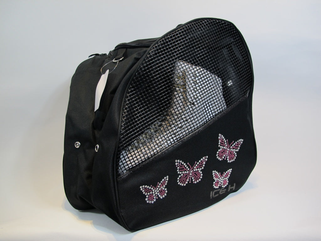 Ice H Skate Backpack Style Rhinestone Carry Bag - 5.3 Pink Butterfly - Accessories > Skate Bags