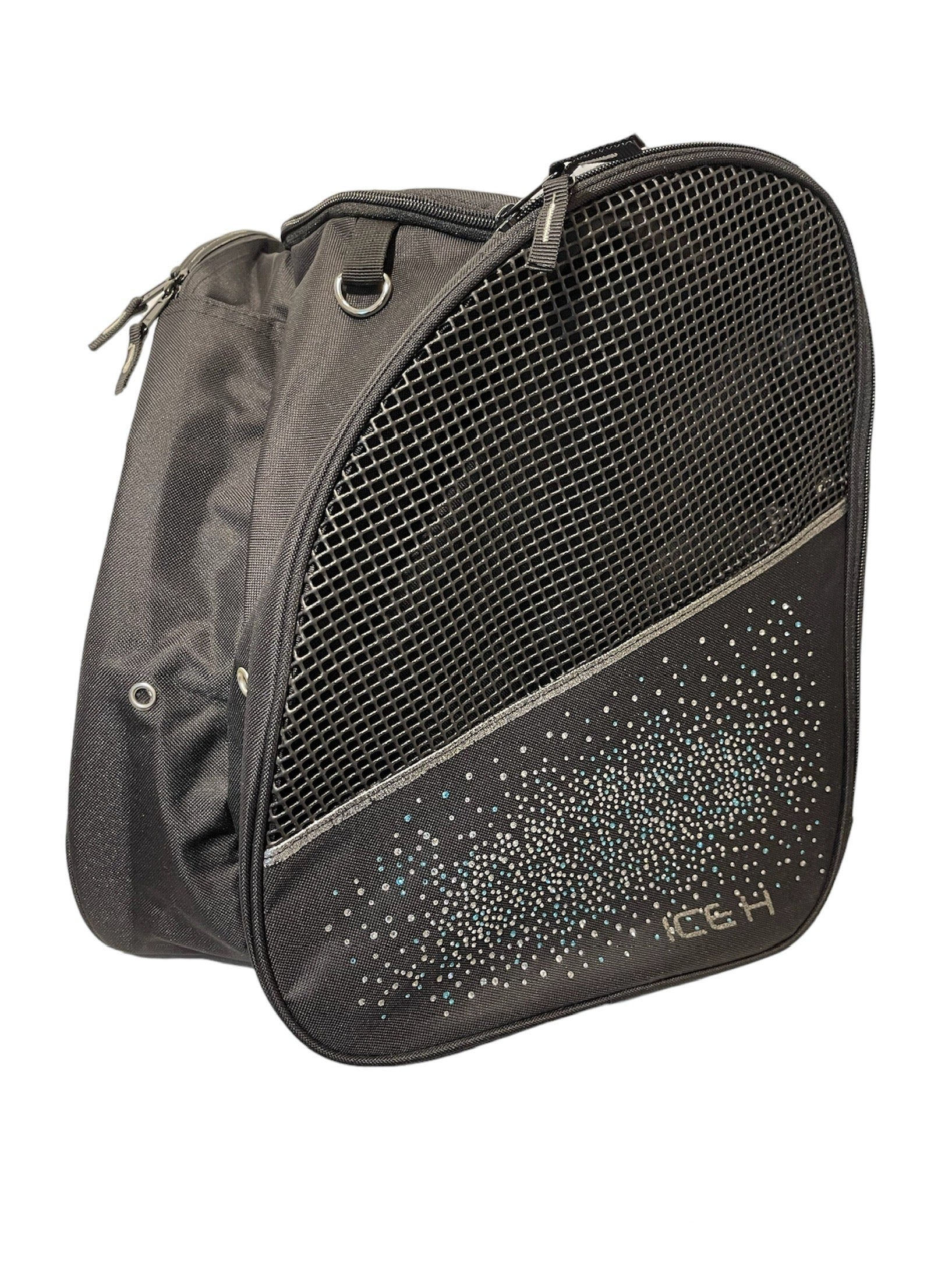Ice H Skate Backpack Style Rhinestone Carry Bag - 5.6 Aqua & Silver Spray - Accessories > Skate Bags