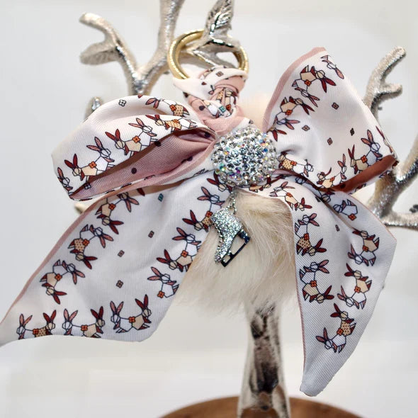 Ice Skate Fluffy Bow Keyring by Brilliance & Melrose - Cream - Figure Skating