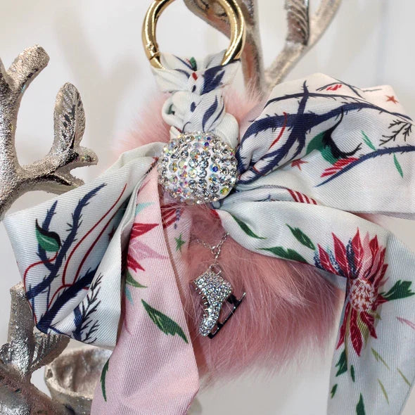 Ice Skate Fluffy Bow Keyring by Brilliance & Melrose - Pink - Figure Skating