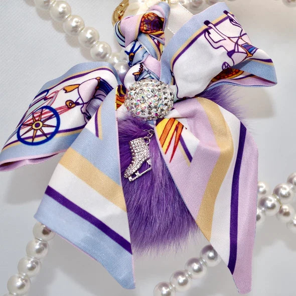 Ice Skate Fluffy Bow Keyring by Brilliance & Melrose - Purple - Figure Skating