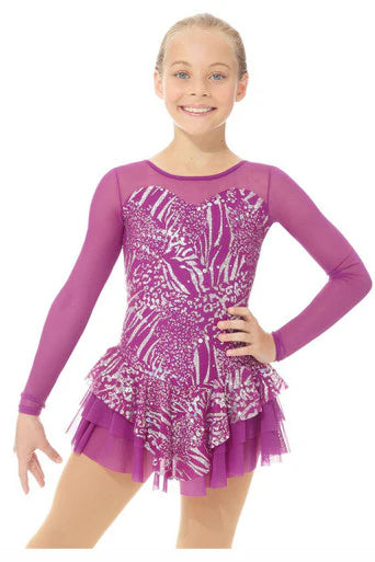 Mondor 668 Ice Skating Dress in Hibiscus with Glitter Mesh