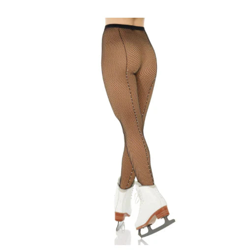 Mondor 3328 Footed Fishnet Tights with Rhinestones - (52) Black/ Noir / Age 10-14 - Accessories > Skating Tights