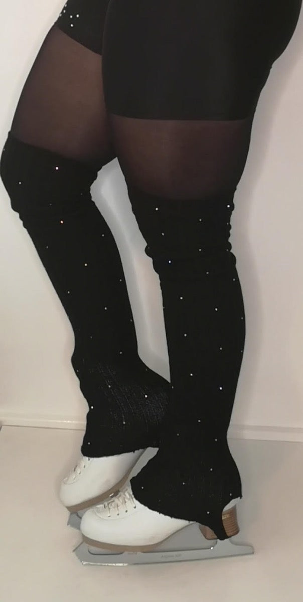 Sleek Edge AB Crystal Studded Skating Leg Warmers - 60cm Black - Accessories > Figure Skating Training