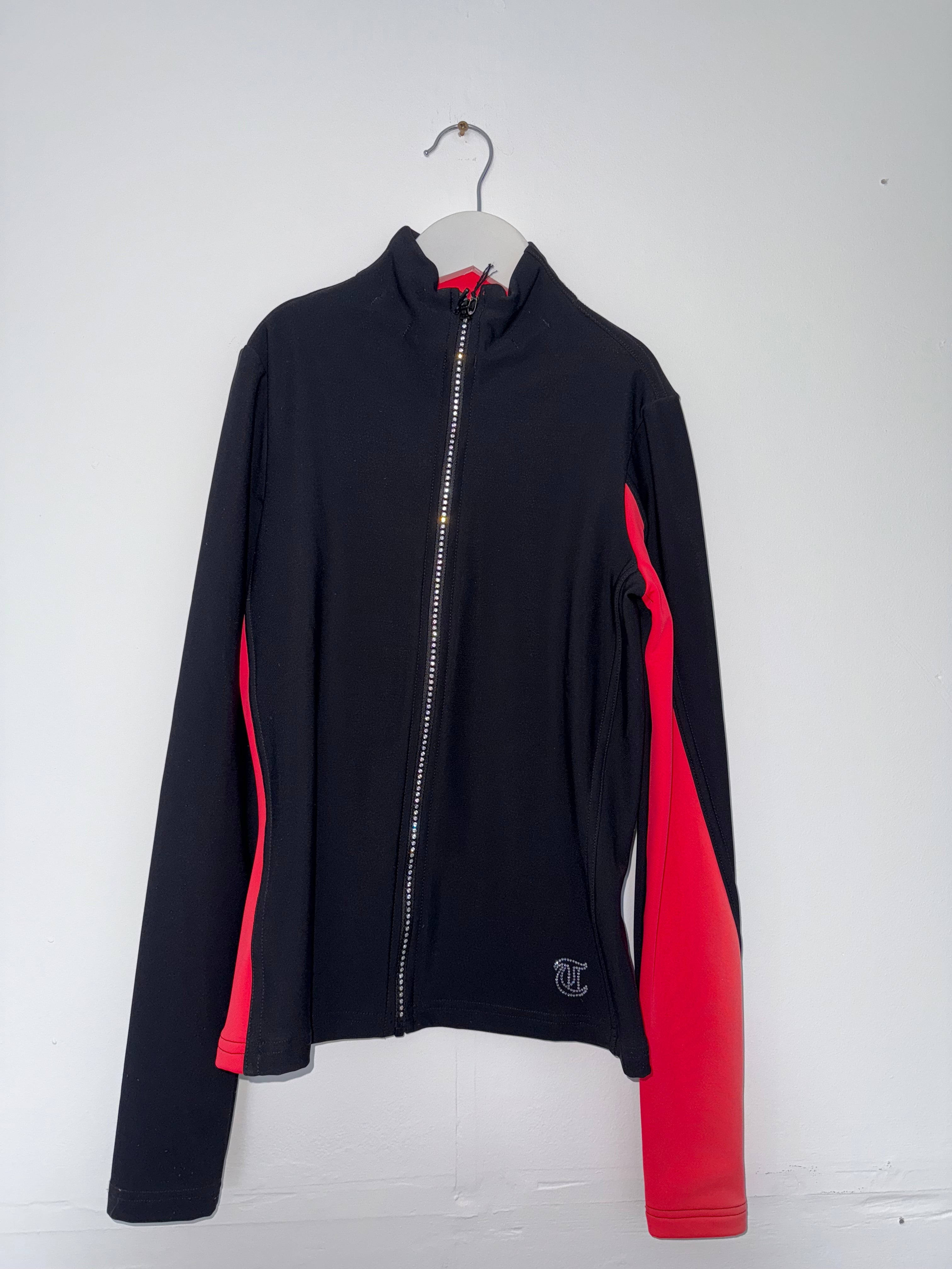 Thuono Crystal Zip Skating Jacket - Black/ Coral - Clothing > Figure Skating Jackets