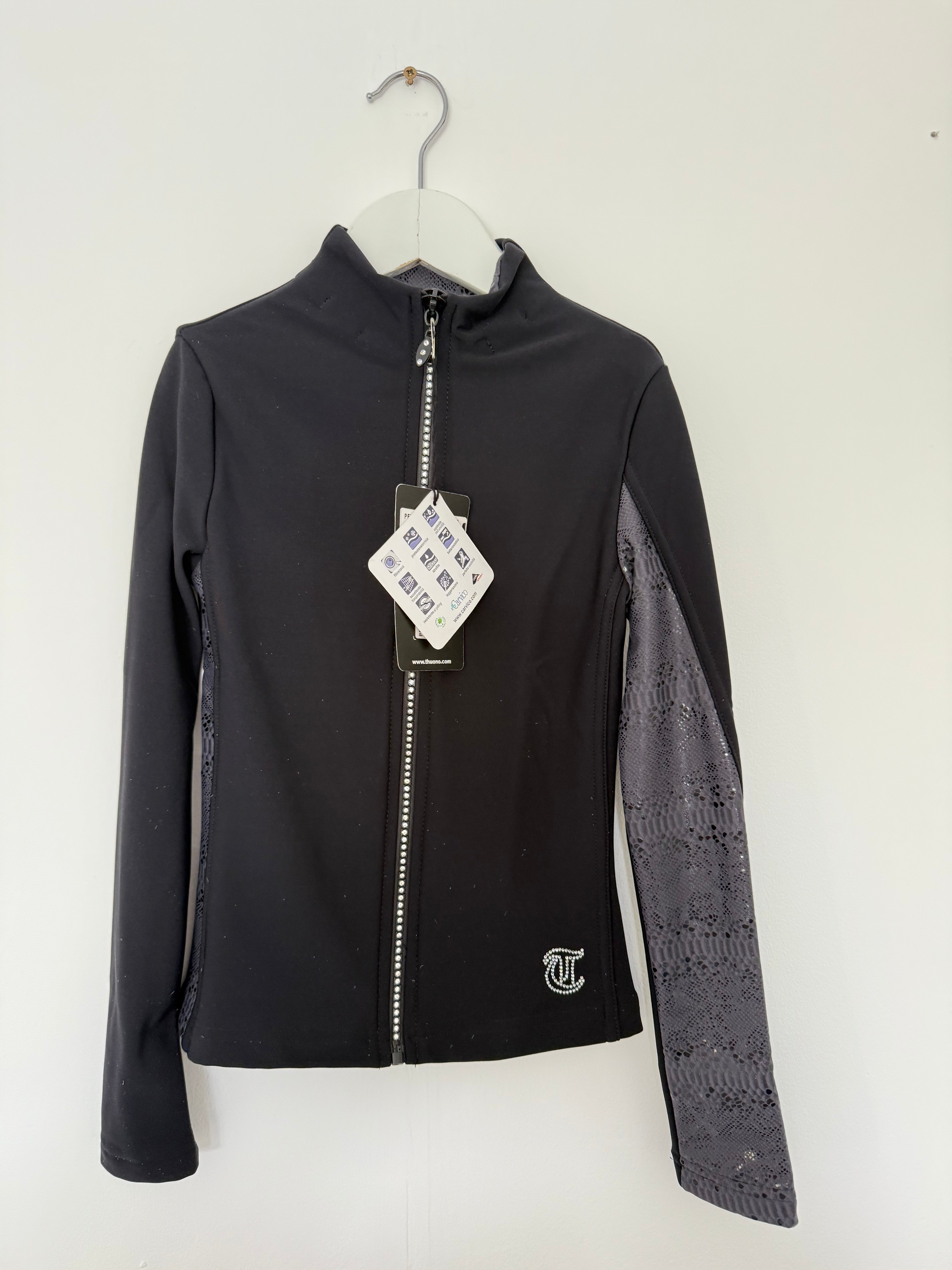 Thuono Crystal Zip Skating Jacket - Black/ Snake Print - Child Size 1 - Clothing > Figure Skating Jackets