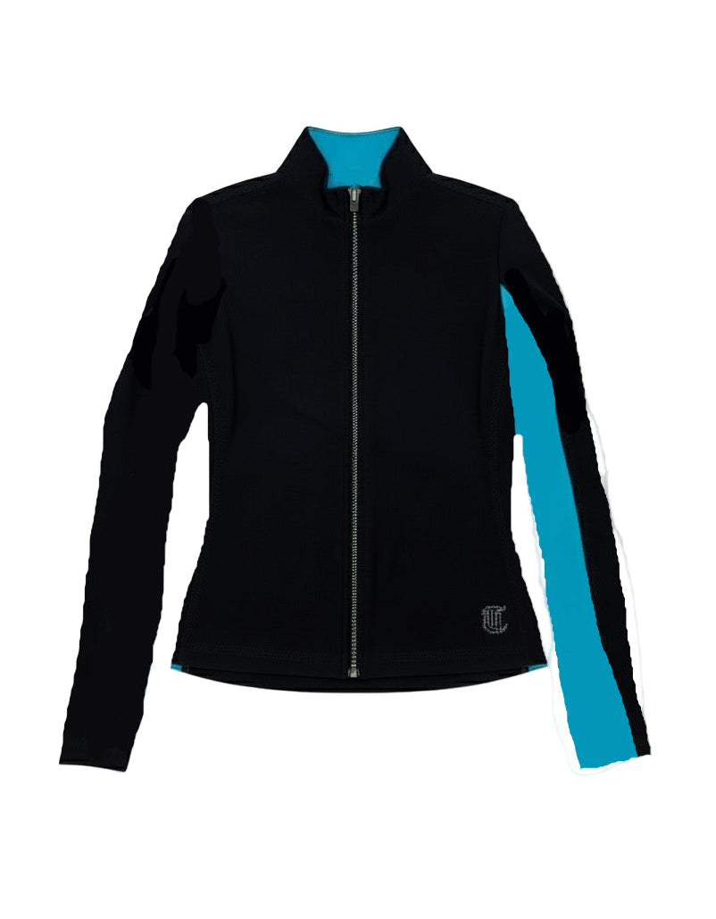 Thuono Crystal Zip Skating Jacket - Black/ Turquoise - Clothing > Figure Skating Jackets