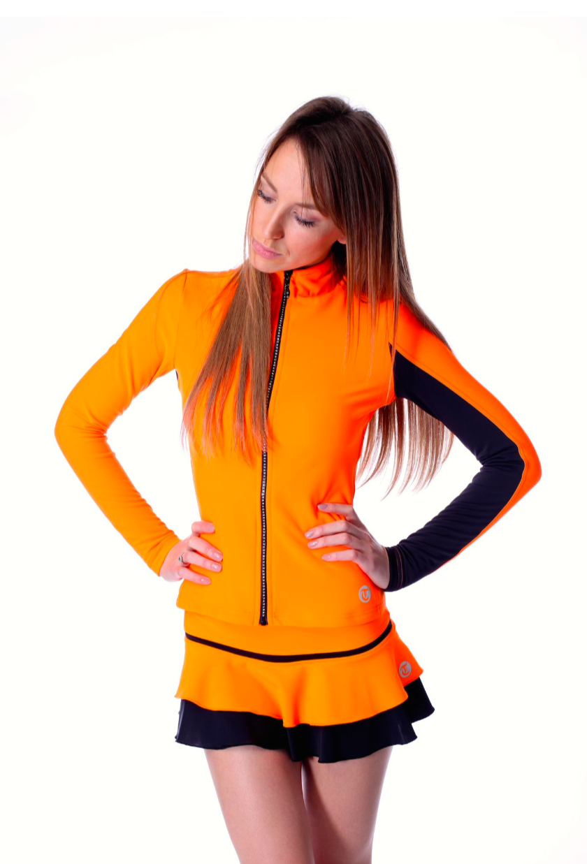 Thuono Performance Jacket With Crystal Zip Neon Orange - 1 - Clothing > Figure Skating Jackets