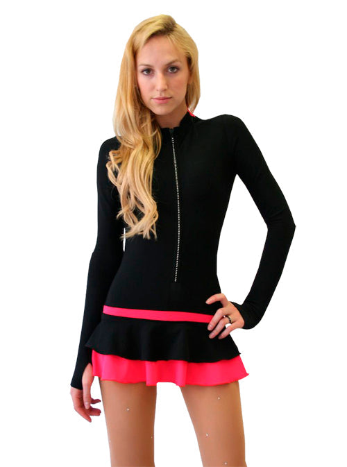 Thuono Radiance Dress With Crystal Zip - Black/ Neon Pink - 1 - Clothing > Figure Skating Dresses