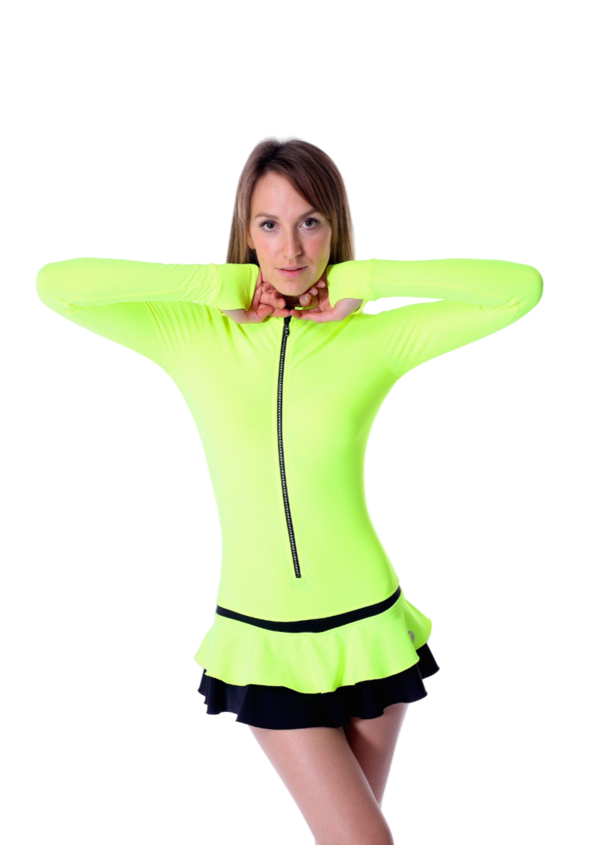 Thuono Radiance Dress With Crystal Zip - Neon Yellow/ Black - 1 - Clothing > Figure Skating Dresses