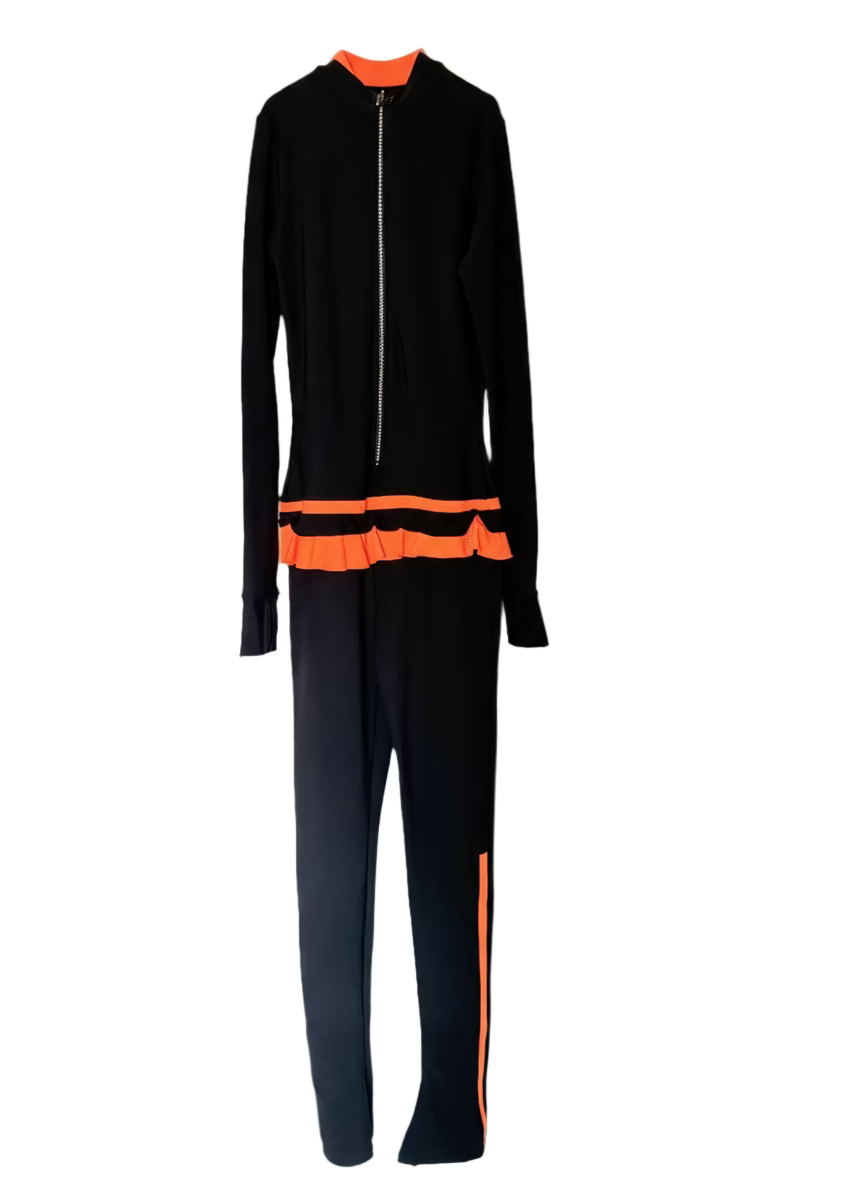 Thuono Thermal Linx Catsuit Black/Neon Orange - Crystal Zip - Clothing > Figure Skating Leggings