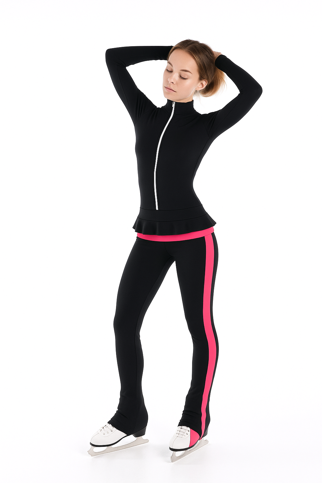 Thuono Thermal Radiance Catsuit With Crystal Zip Black/Neon Pink - Clothing > Figure Skating Leggings