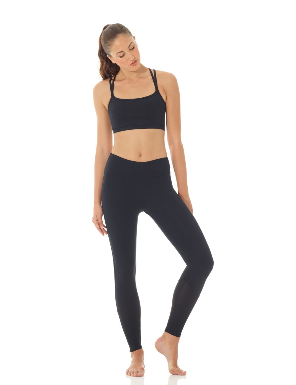 3626 Mondor Racer Back Crop Top in Black with Mesh Tek