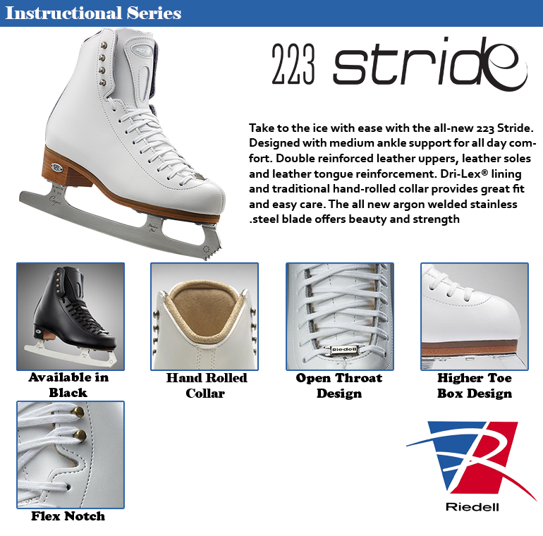 Riedell 223 Stride Boot Only White Figure Skate Size 4-10