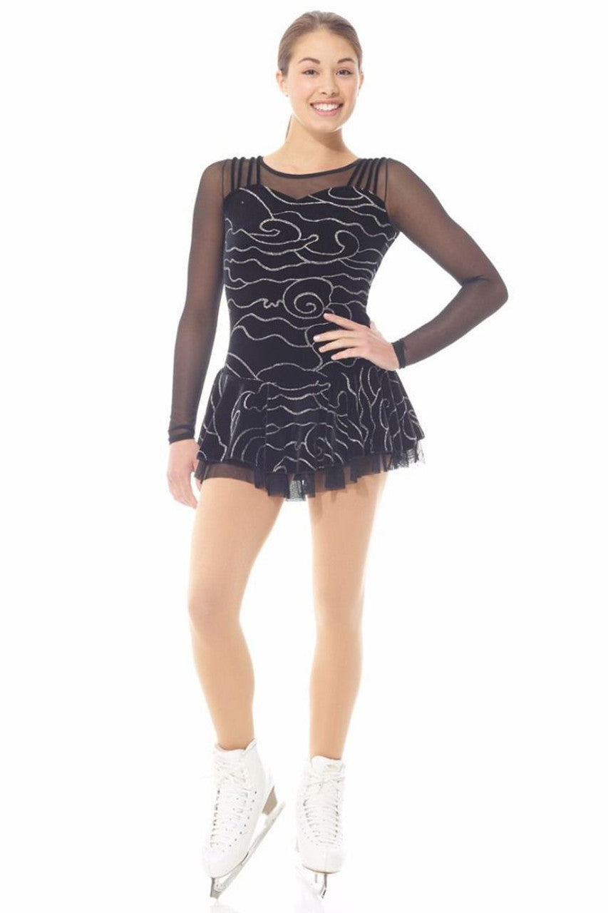 12928 Mondor Ice Skating Dress in Black Velvet Glitter - Clothing > Figure Skating Dresses