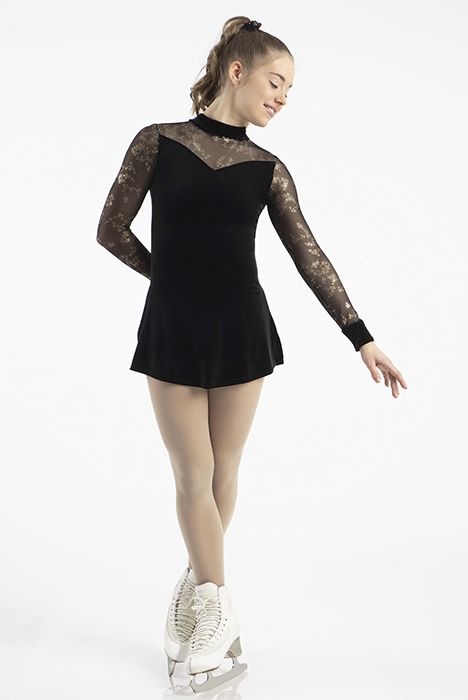 12937 Mondor Ice Skating Velvet Dress in black with Gold Glitter Mesh