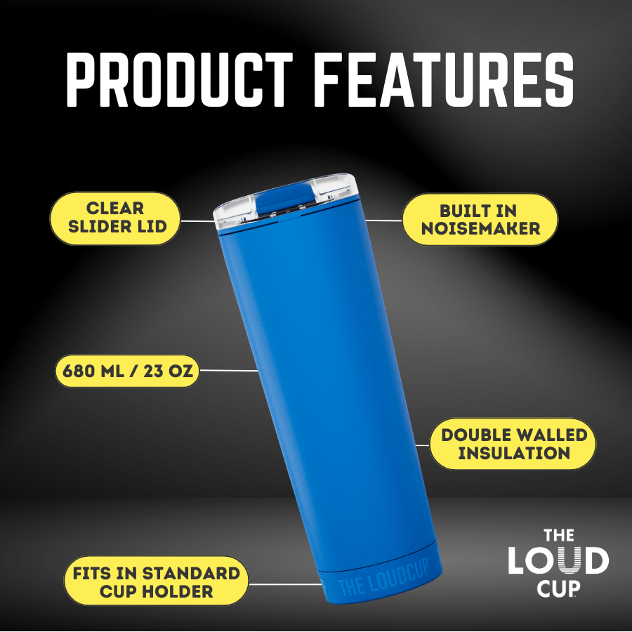 LoudCup 20 oz Tumbler + Integrated Stadium Horn- Worlds Loudest Cup for Noisy Fans