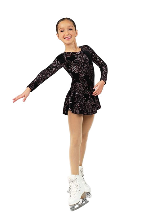 2723 Mondor Ice Skating Dress in Black Glitter Velvet - Clothing > Figure Skating Dresses