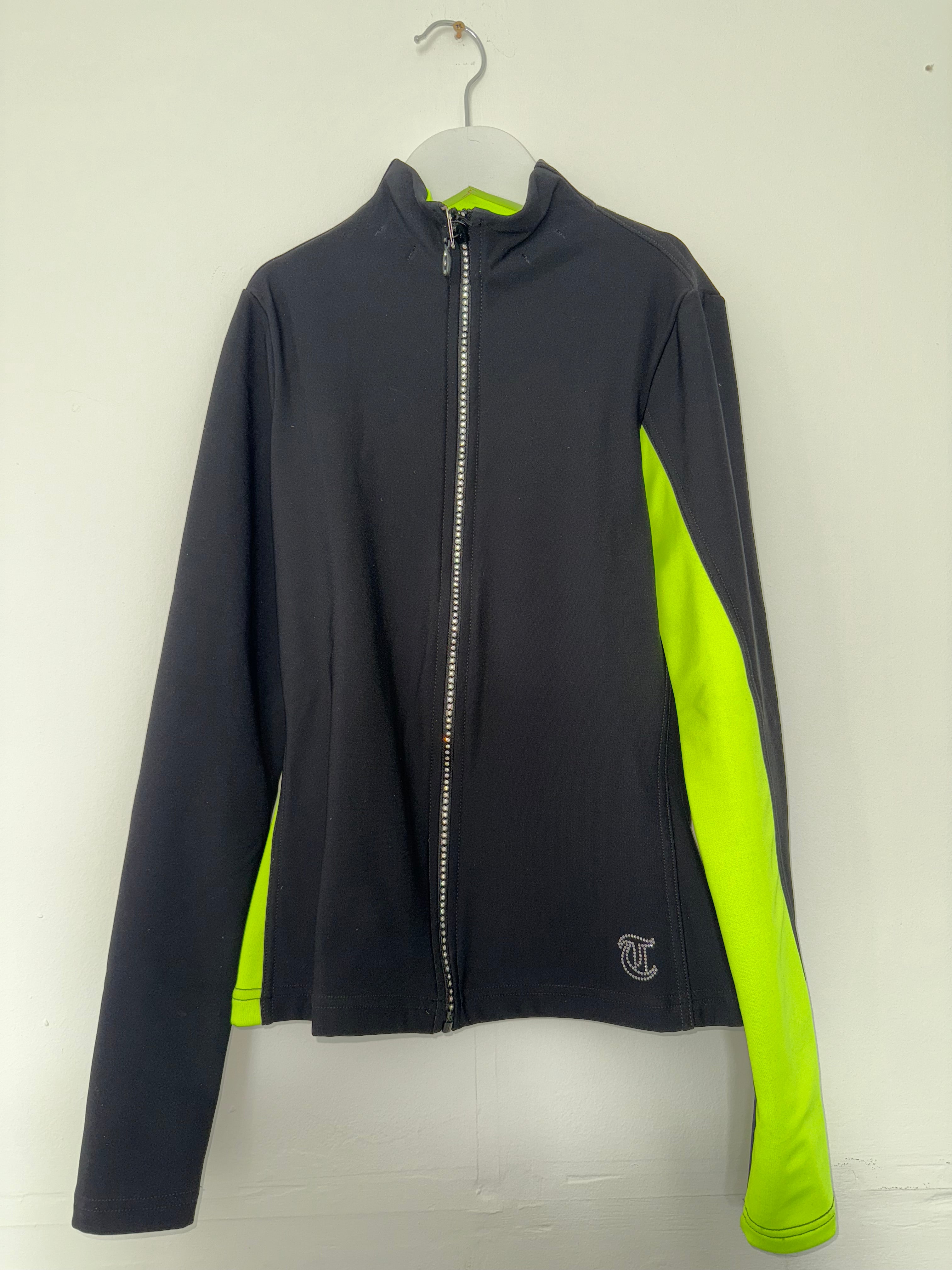 Thuono Crystal Zip Skating Jacket - Black/ Neon Yellow