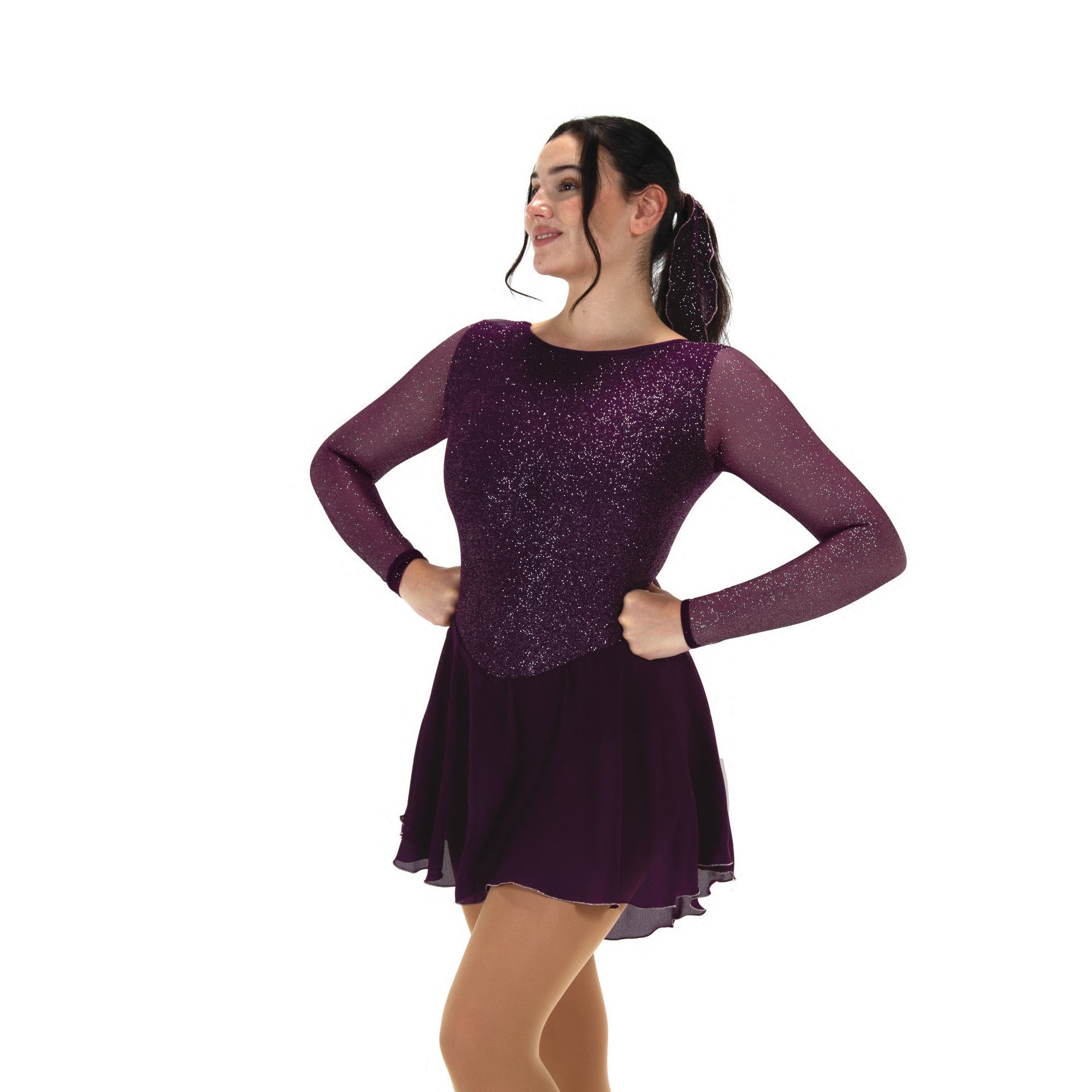 569 Silver Dust Skating Dress in Plum by Jerry’s - Clothing > Figure Skating Dresses