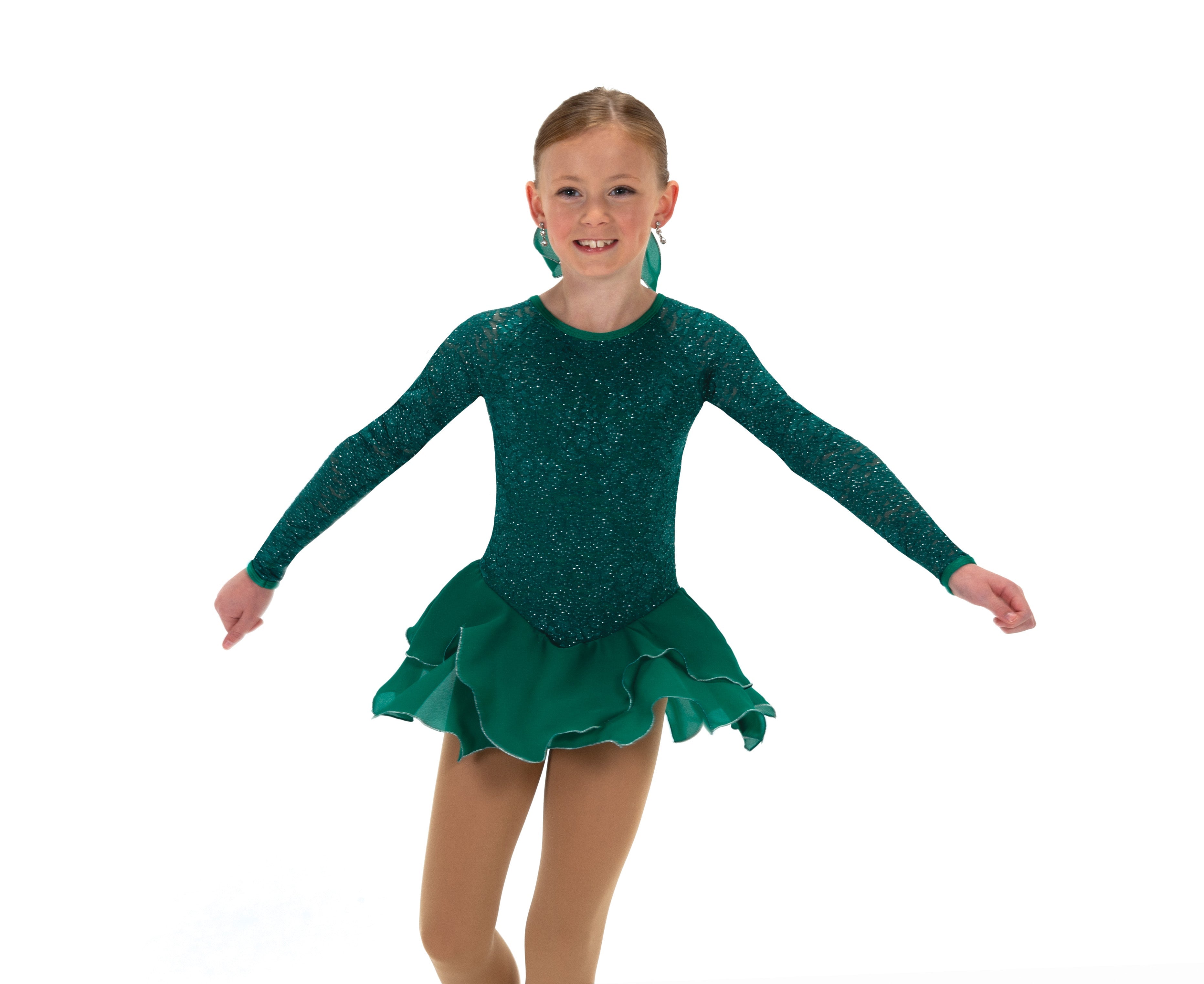 623 Tulip Lace Skating Dress in Emerald Green by Jerry’s - Clothing > Figure Skating Dresses