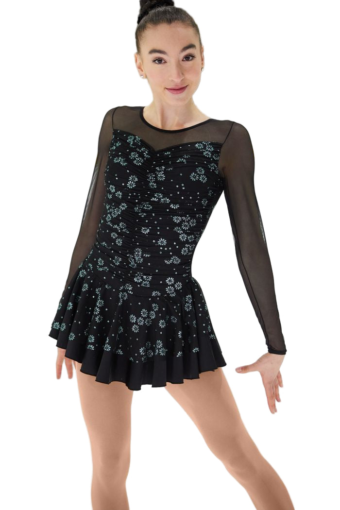 671 Mondor Ice Skating Dress - Black with Turquoise Glitter Mesh - Clothing > Figure Skating Dresses