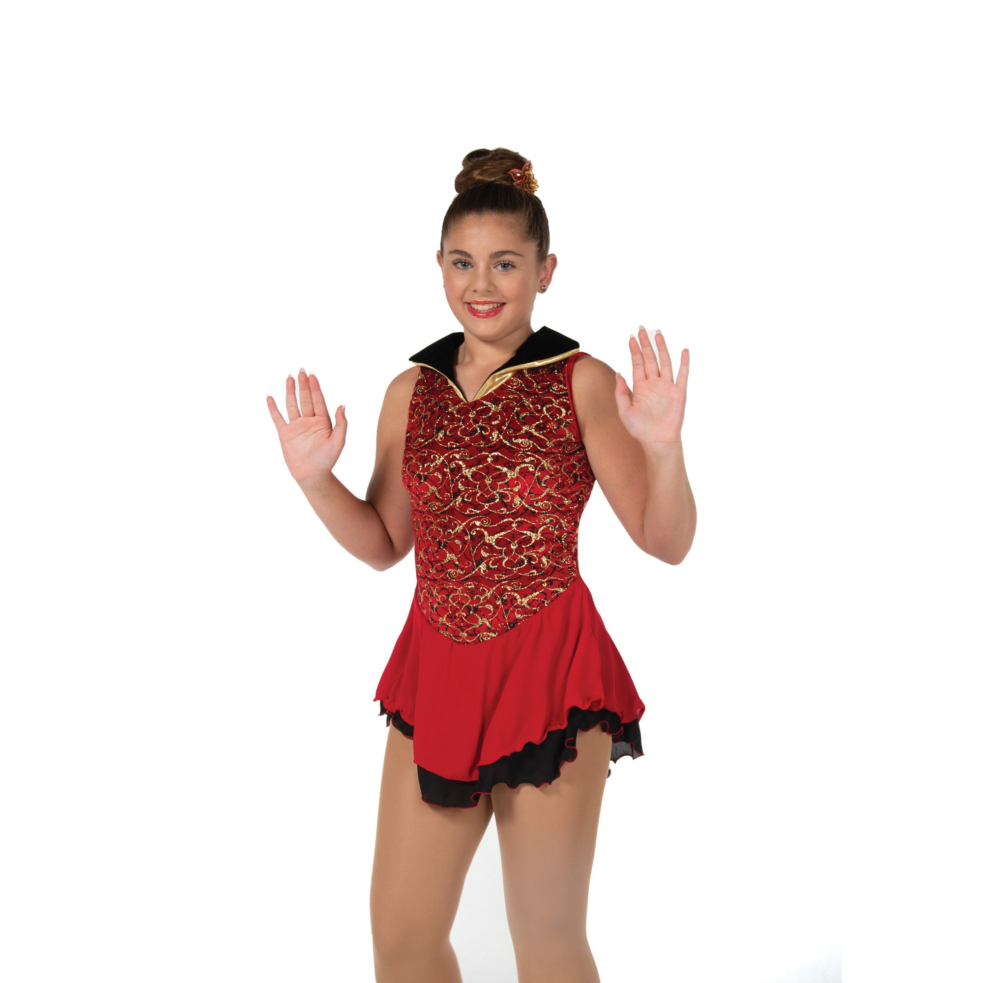 79 Choreograph Skating Dress in Red, Black & Gold by Jerry's