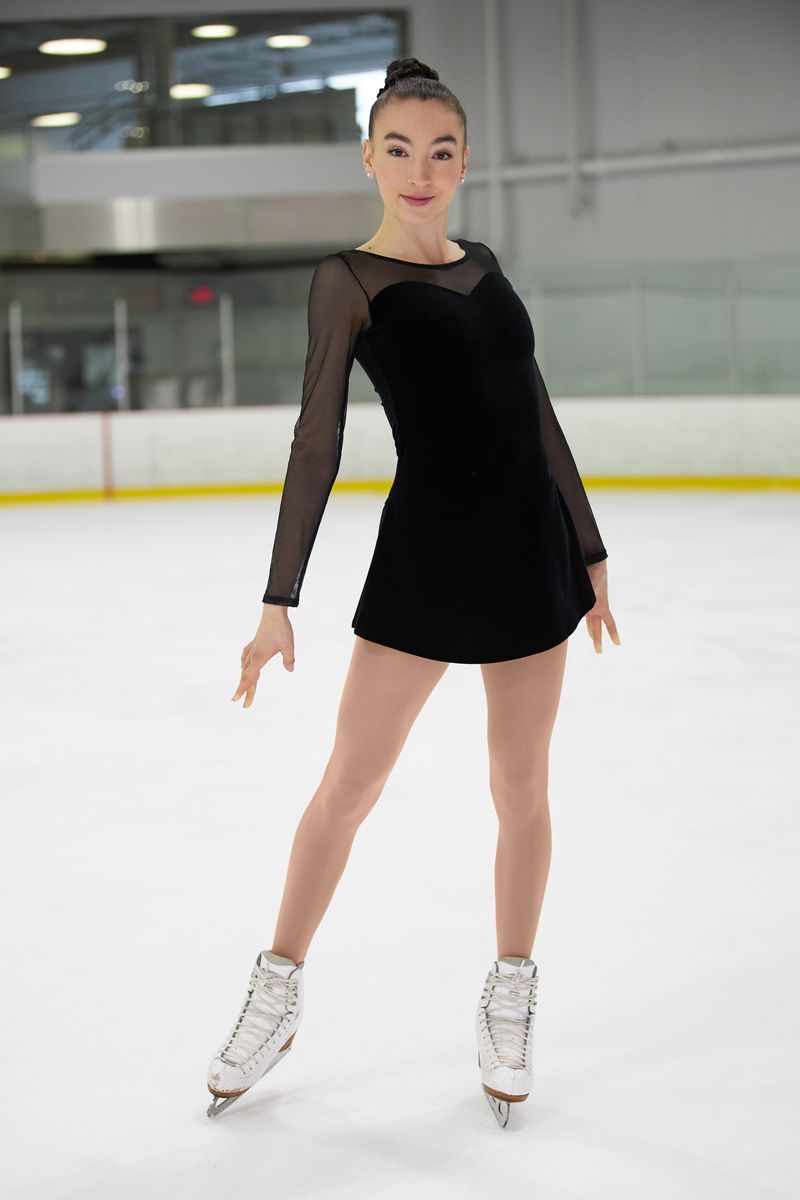 Mondor 2851 Ice Skating Dress in Plain Black Velvet with Mesh