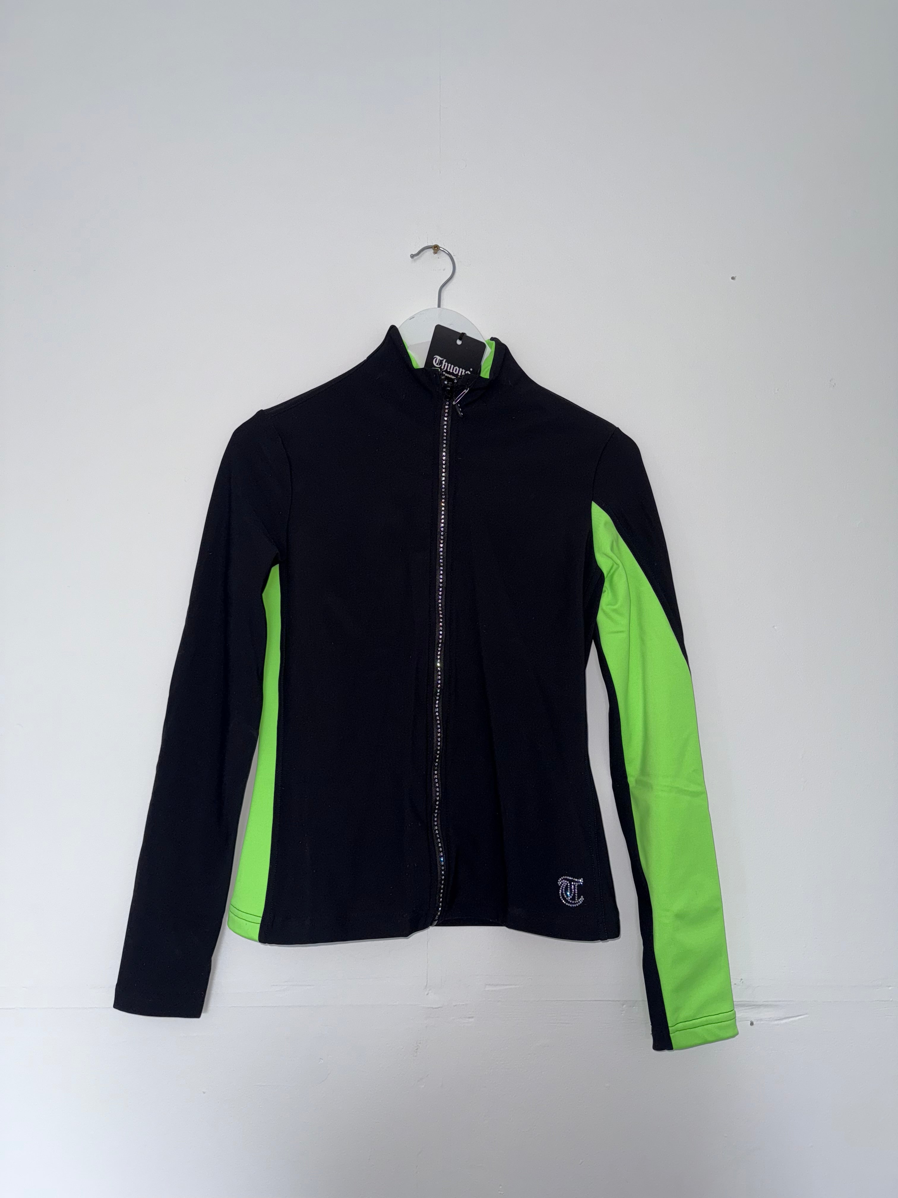 Thuono Crystal Zip Skating Jacket - Black/ Lime Green