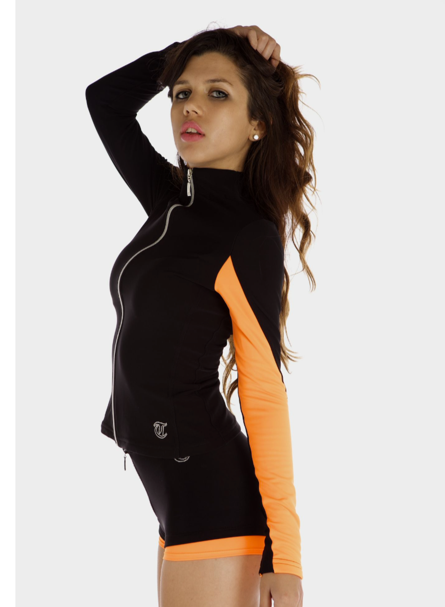 Thuono Performance Jacket With Crystal Zip Black/ Neon Orange