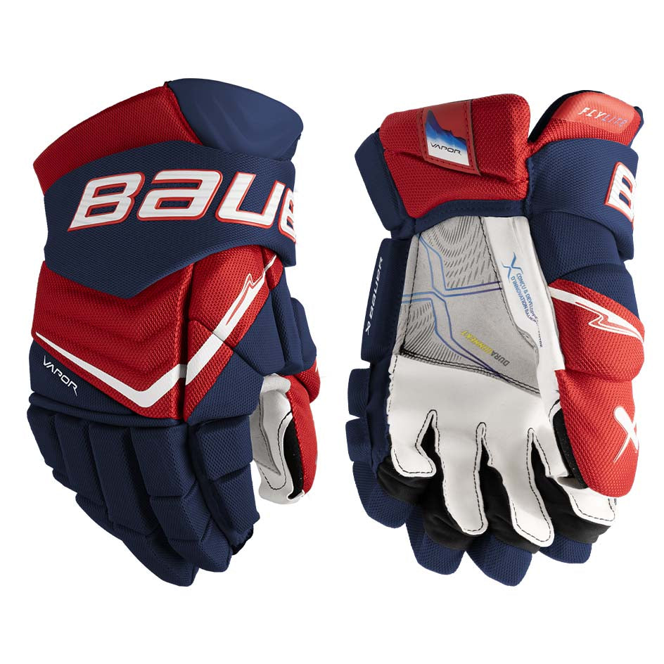 Bauer Vapor FlyLite Gloves Intermediate - Navy/Red/White / 12’’ - Ice Hockey Gloves