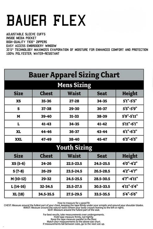 Bauer warm up pants sizing deals