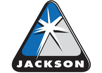 Blue and silver triangular logo with a white starburst design, featuring the word ’jackson’ in bold white letters below.