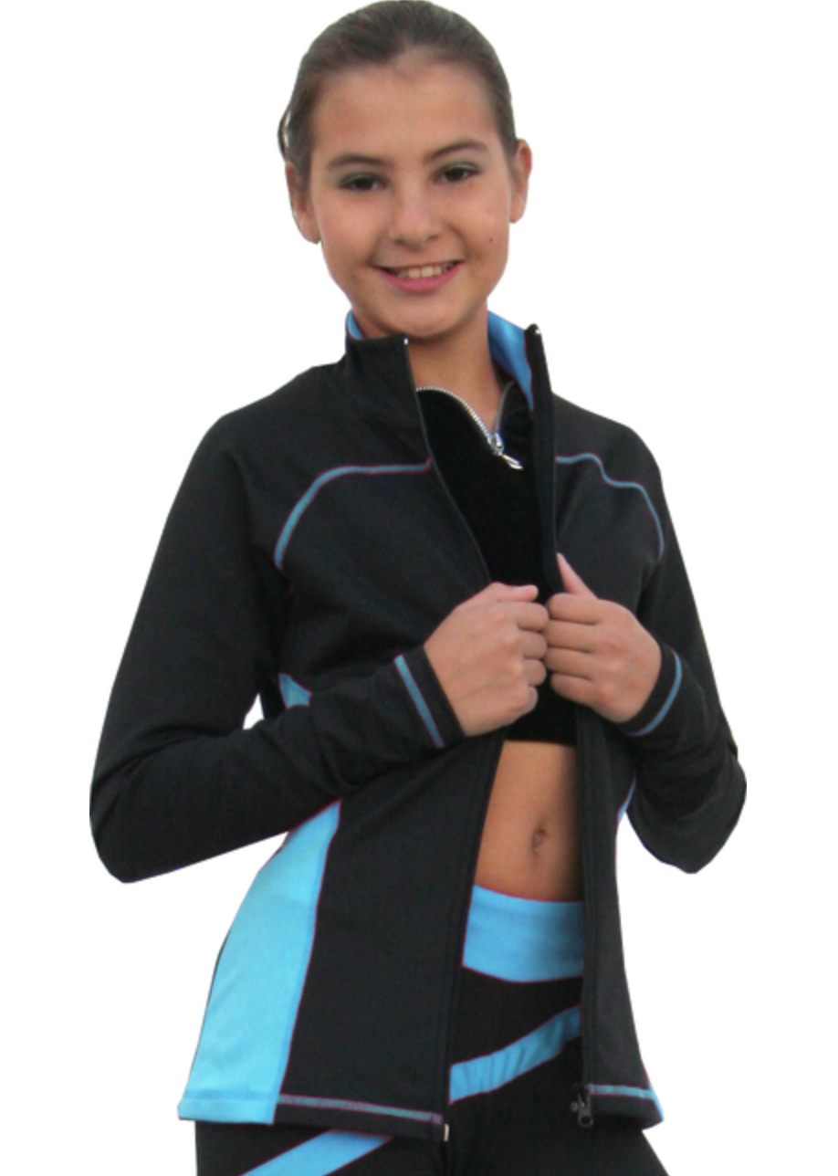 Chloe Noel J06 2Tone Princess Seam Skating Jacket - Turquoise / Child Small / Crystal - Jackets and Gilets